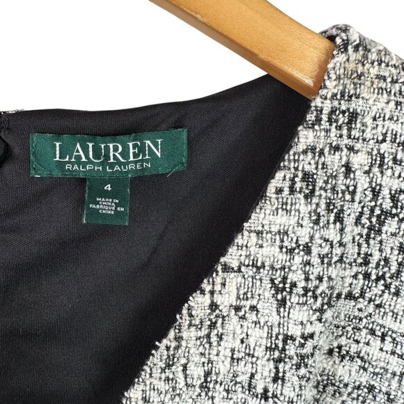 Lauren Ralph Lauren Black White Tweed V-Neck Ruffle Sleeve Dress Size 4 - Picture 7 of 8